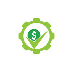 Money check gear shape concept logo design. Cash Icon symbol design. 