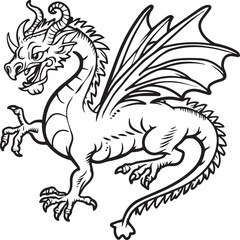 Hand drawn dragon outline illustration
