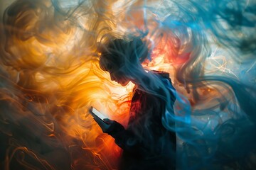 Fototapeta premium Engulfed in the social media frenzy, likes swirling around