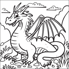 Hand drawn dragon outline illustration