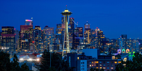 Night View Of Needle Tower Seattle