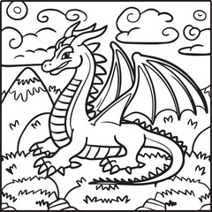 Hand drawn dragon outline illustration
