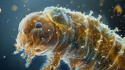 A magnified image of a tardigrades skin revealing a complex network of sensory and protective structures that allow them to thrive