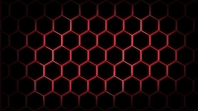 Arrangement of hexagons on red lights animation background, 4k, 2d animation.
