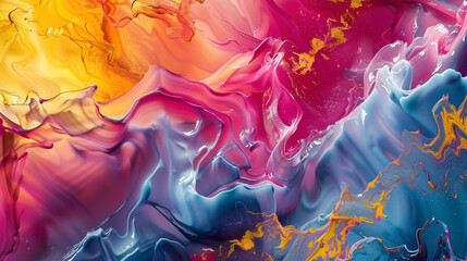 Vibrant hues swirl in fluid motion, forming a dynamic gradient wave that evokes energy and movement, captured with HD precision.