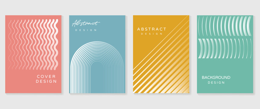 Abstract gradient background vector set. Minimalist style cover template with pastel perspective 3d geometric prism shapes collection. Ideal design for social media, poster, cover, banner, flyer.