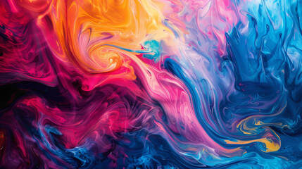 Vibrant hues swirl in fluid motion, forming a dynamic gradient wave that evokes energy and movement, captured with HD precision.