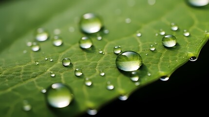 A macro photograph of a raindrop on a leaf, showcasing its spherical shape and the textured surface of the leaf