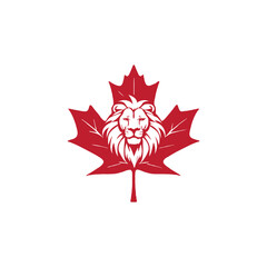 Red maple leaf with lion head vector logo design concept.
Canadian maple leaf with lion symbol.
