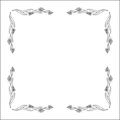 Black and white vegetal ornamental frame with leaves and flowers, decorative border, corners for greeting cards, banners, business cards, invitations, menus. Isolated vector illustration.	
