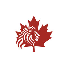 Red maple leaf with lion head vector logo design concept.
Canadian maple leaf with lion symbol.