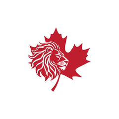 Red maple leaf with lion head vector logo design concept.
Canadian maple leaf with lion symbol.