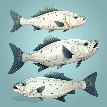 collection of fish on light background