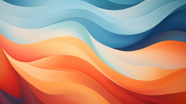 A symphony of gradient waves in blue and orange sweeps across the canvas, evoking a feeling of fluidity and depth.