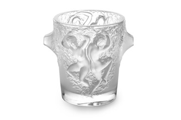 Translucent Glass Vase with Embossed Angelic Figures - Isolated on White Background, Clipping Path...