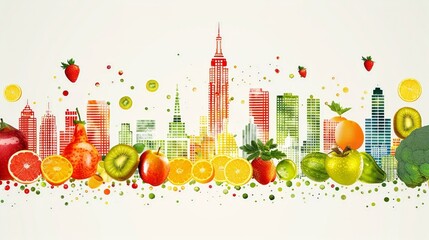 A fruit and veggie skyline, silhouettes of healthy living