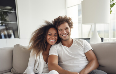 Multiracial couple at home.