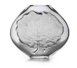 Beirut, Lebanon - Dec 28, 2023 - Frosted Tobacco Leaf luxury crystal vase isolated on a white...