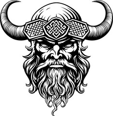 A Viking warrior or barbarian gladiator man mascot face looking strong wearing a helmet. In a retro vintage woodcut style. - 783583771