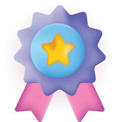 3D Achievement badge. Certificate icon. Premium quality. Profile Verification. Achievement or award grant. Gold seal. Gold medal. Medal with a star. Star icon. Quality checking. Guarantee. Star icon.