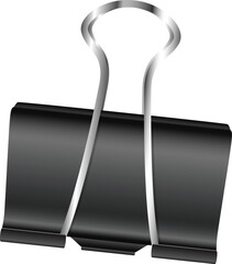 3D Binder Clip icon. Black paper clip. Vector illustration on white background. Isolated metal icon. Photo realistic vector illustration for education or business concept.