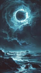 Ether Eclipse over a Nebula Nectar ocean - obrazy, fototapety, plakaty