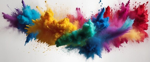 Freeze motion of colored powder explosions isolated on white background - obrazy, fototapety, plakaty