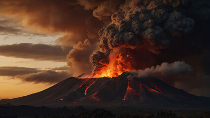 Lava landscape with volcano - obrazy, fototapety, plakaty