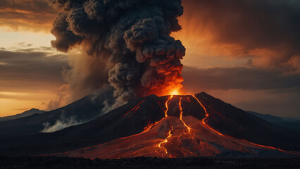 Lava landscape with volcano