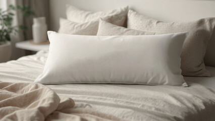 Empty soft pillow on the bed. Mockup