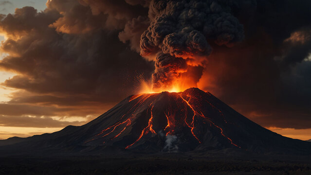 Lava landscape with volcano