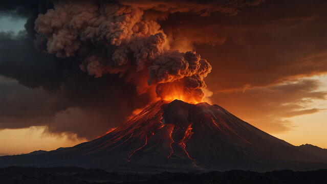 Lava landscape with volcano