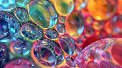 Vivid circle pattern of magenta and electric blue bubbles in aqua fluid