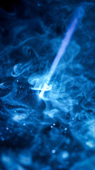 Blue abstract laser beam with blue steam around