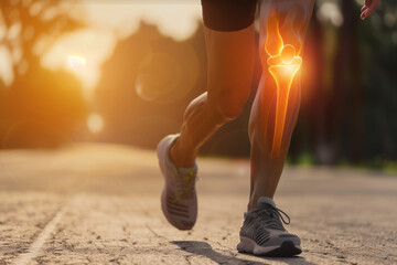 A person running with a knee injury. The knee is bent and the leg is bent at the knee