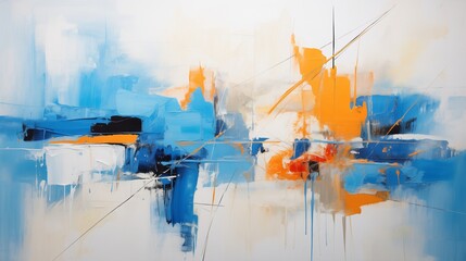 Bold strokes of blue and orange paint the canvas, forming an abstract composition that captivates the imagination.