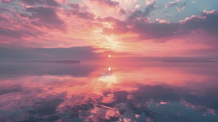 Experience a tranquil awakening through the gentle hues of a pastel sunrise, signaling fresh starts in soft shades. - obrazy, fototapety, plakaty