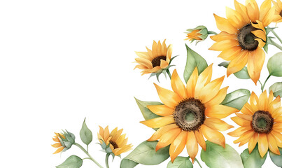 a watercolor illustration of a sunflower corner border, Generative AI