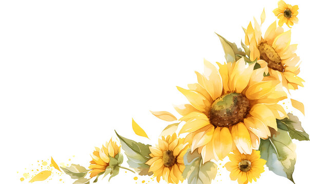 a watercolor illustration of a sunflower corner border, Generative AI