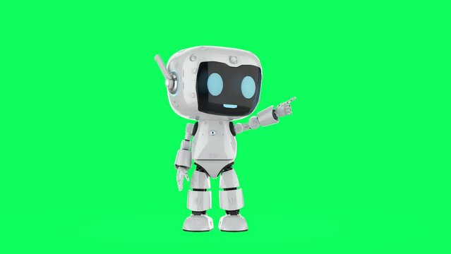 Personal assistant robot finger point on green screen