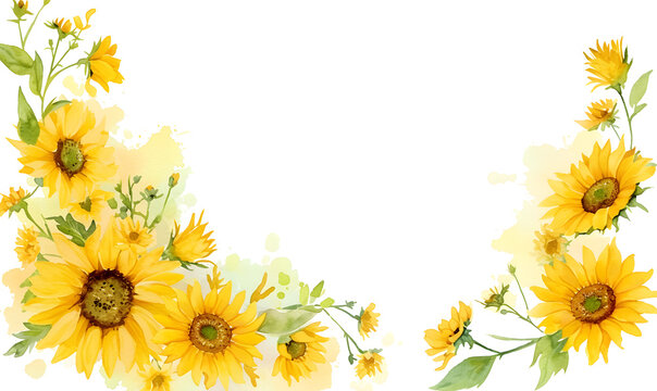a watercolor illustration of a sunflower corner border, Generative AI
