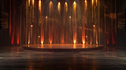 wooden 3d stage - organic material podium - empty country concert hall