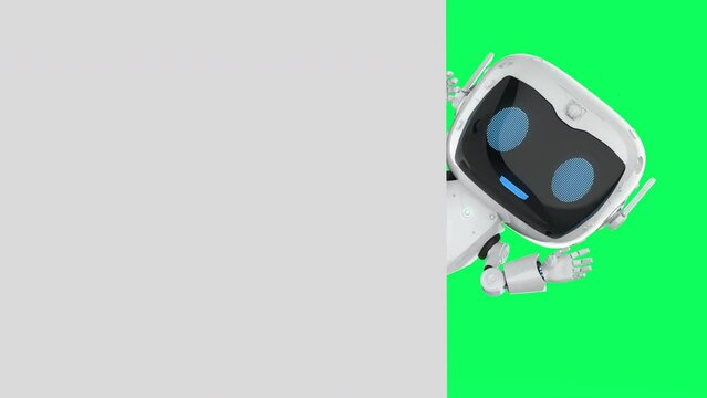3d rendering cute and small artificial intelligence personal assistant robot with white empty space on green screen 4k footage