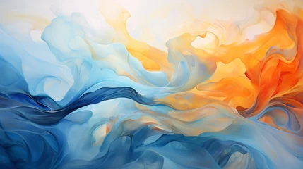 Deurstickers Ephemeral wisps of color drift through a sea of blue and orange gradients, creating a sense of tranquility and serenity. © Backgrounds