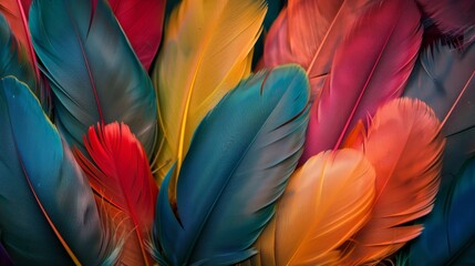 a close up of a bunch of colorful feathers on a dark background - Powered by Adobe