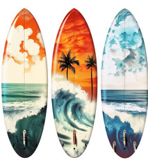 Surfing Boards with Prints: Isolated on Transparent PNG Background