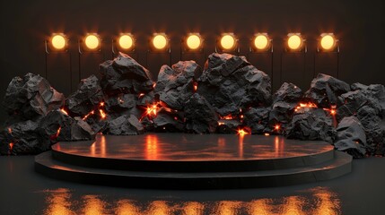 Black stone stage with glowing fire and lava - Rough Rock Radiance