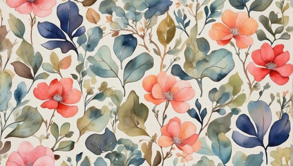 Watercolor pattern wallpaper inspired by a chaparral biome.