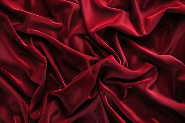 Obraz premium Red velvet fabric background with soft folds and waves, creating an elegant and luxurious backdrop for design projects.