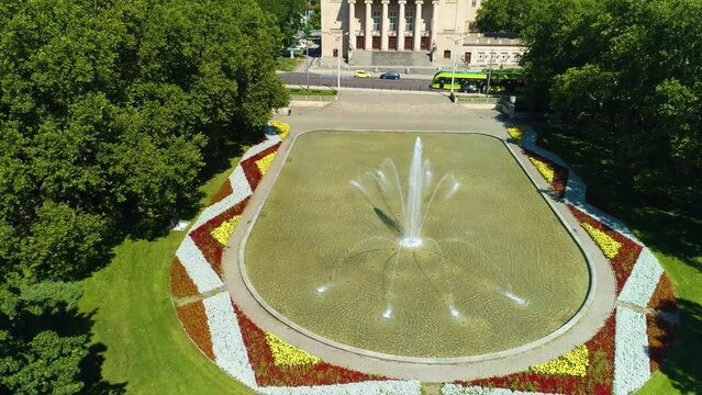 Aerial view of the fountain in Mickiewicz Park in Poznan